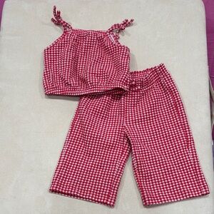 Old Navy Red Gingham Two-Piece Bow-Tie Tank & Wide-Leg Pants Set